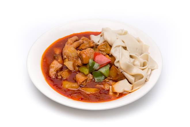 Braised Chicken, Xinjiang Style (新疆大盘鸡（小 带一份面）) (辣)  （不能走辣）